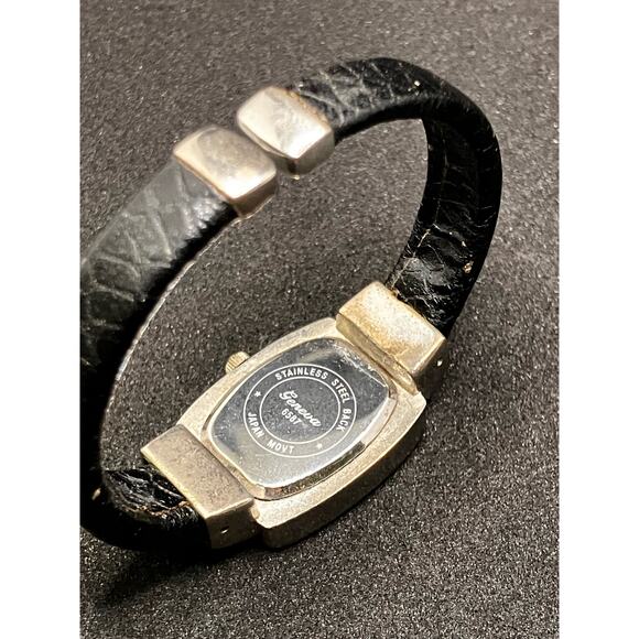 GENEVA *new battery* Silver Tone Cuff Watch Black Womens, Quartz, Leather - Picture 4 of 8